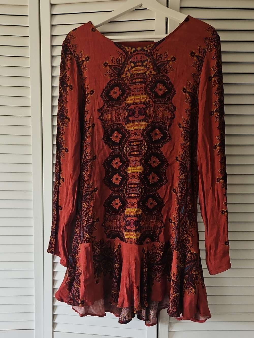 We The Free Boho Rust Red Floral Print Tunic Dress